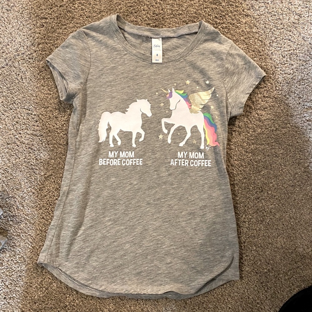 Gray girls justice T-shirt. Size 8. Unicorn